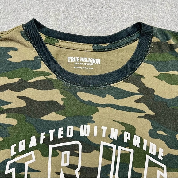 True Religion Men’s Long Sleeve Camo T-Shirt Green Crewneck Size Medium - Picture 2 of 6